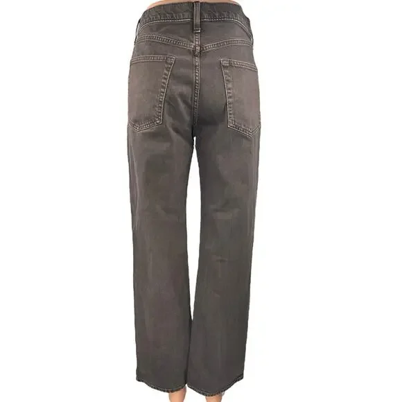 GAP 90's Loose Women's Gray Straight Wide Leg Mid Rise Denim Jeans Pants Size 28 - Picture 3 of 5